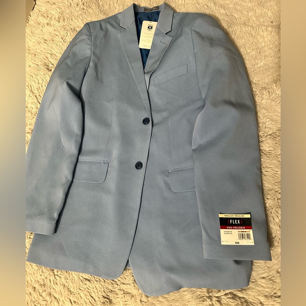 Blue Textured Button-Up Blazer